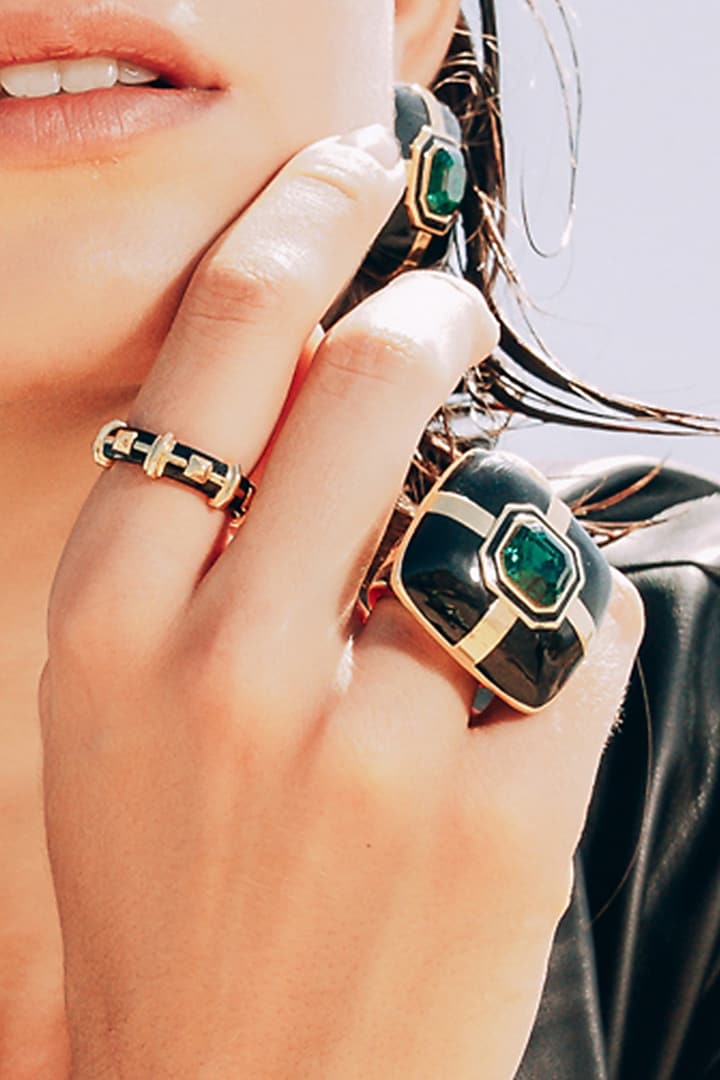 Gold Finish Emerald Ring by Isharya at Pernia's Pop Up Shop