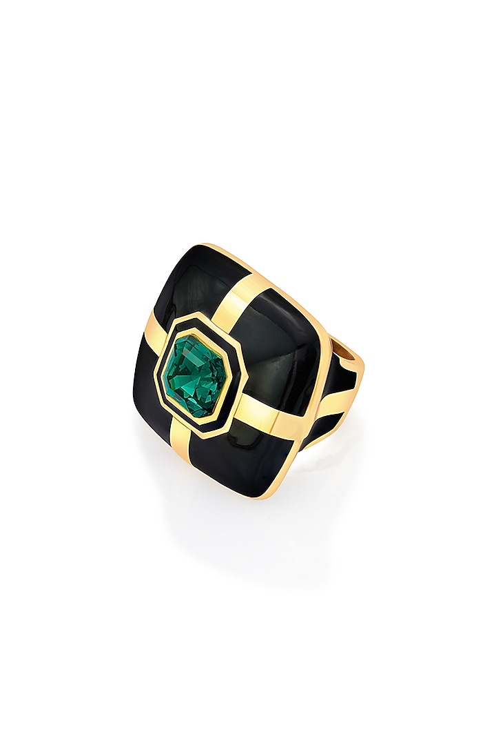 Gold Finish Emerald Ring by Isharya at Pernia's Pop Up Shop