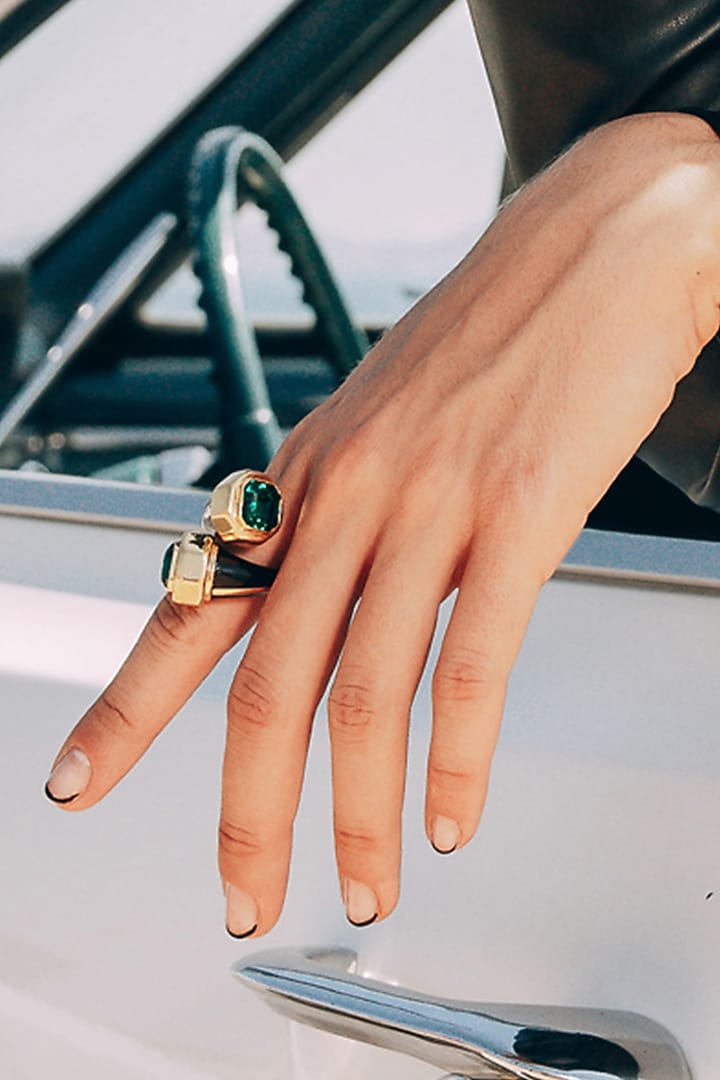 Gold Finish Emerald Ring by Isharya at Pernia's Pop Up Shop