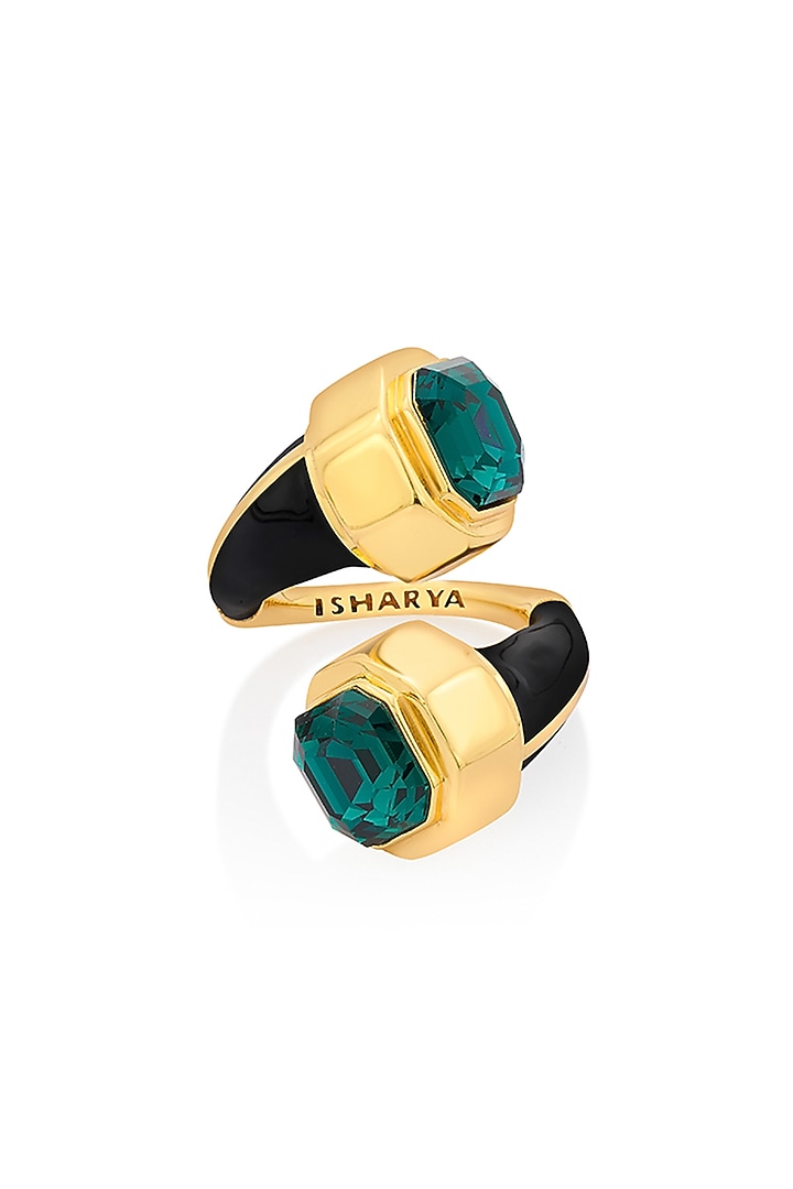Gold Finish Emerald Ring by Isharya at Pernia's Pop Up Shop