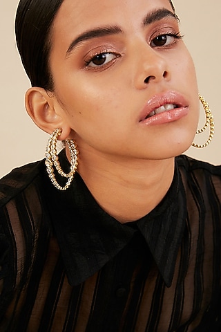 Gold Finish Hoop Earrings by Isharya