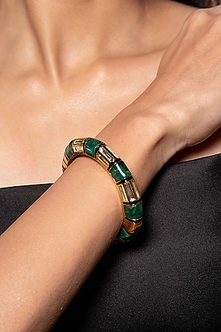 Gold Finish Quartz & Mirror Bangle by Isharya