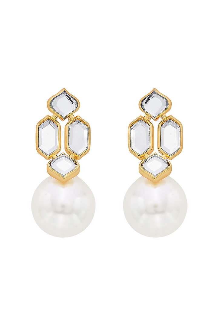 Gold Plated Pearls & Mirror Earrings by Isharya