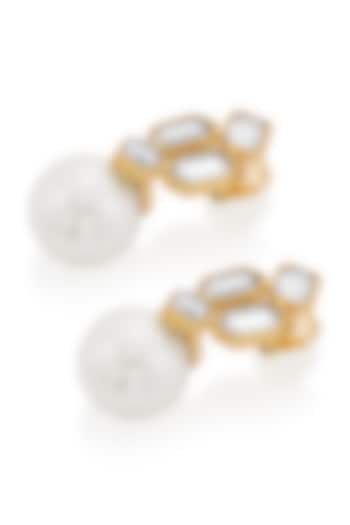 Gold Plated Pearls & Mirror Stud Earrings by Isharya at Pernia's Pop Up Shop