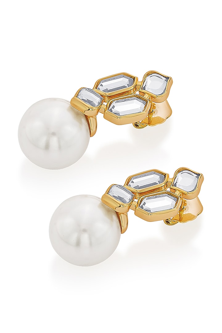 Gold Plated Pearls & Mirror Stud Earrings by Isharya at Pernia's Pop Up Shop