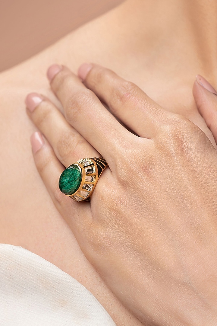 Gold Plated Quartz & Mirror Ring by Isharya at Pernia's Pop Up Shop