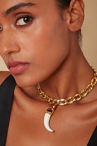 Gold Finish Tiger Eye Tusk Charm by Isharya
