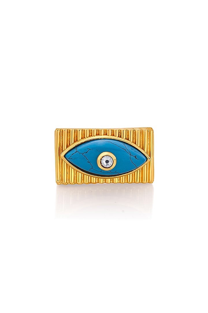 Gold Finish Evil Eye Ring by Isharya at Pernia's Pop Up Shop