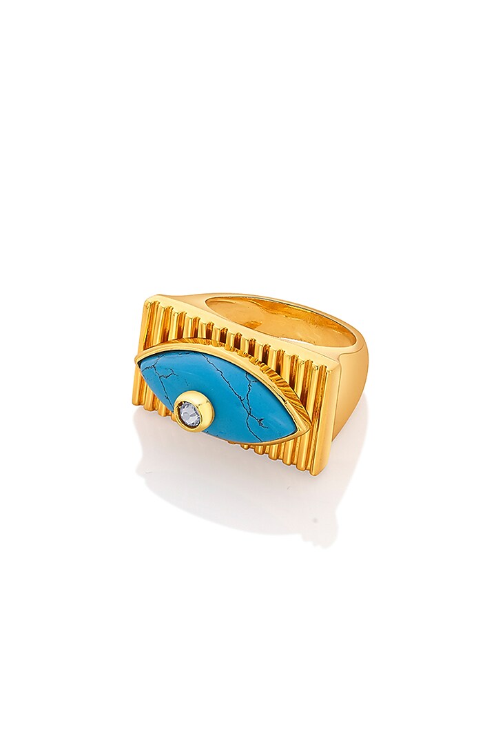 Gold Finish Evil Eye Ring by Isharya at Pernia's Pop Up Shop