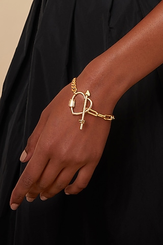 Gold Finish Heart & Arrow Link Bracelet by Isharya