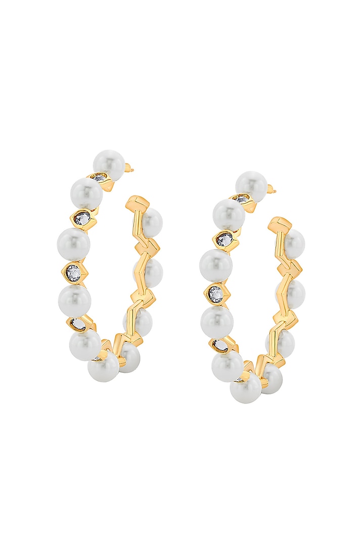Gold Plated Shell Pearl Hoop Earrings by Isharya at Pernia's Pop Up Shop