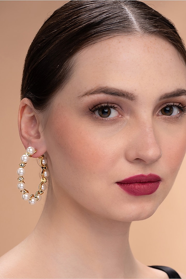 Gold Plated Shell Pearl Hoop Earrings by Isharya at Pernia's Pop Up Shop