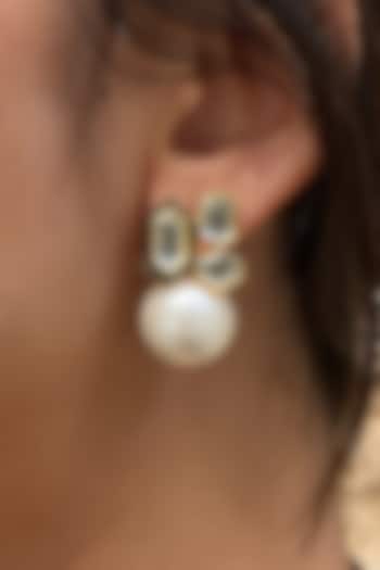 Gold Plated Pearl & Mirror Dangler Earrings by Isharya