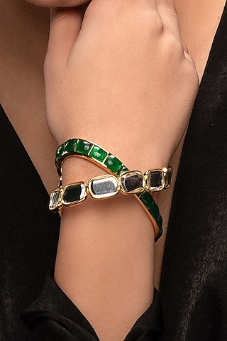 Gold Plated Hydro Emerald & Mirror Cuff by Isharya