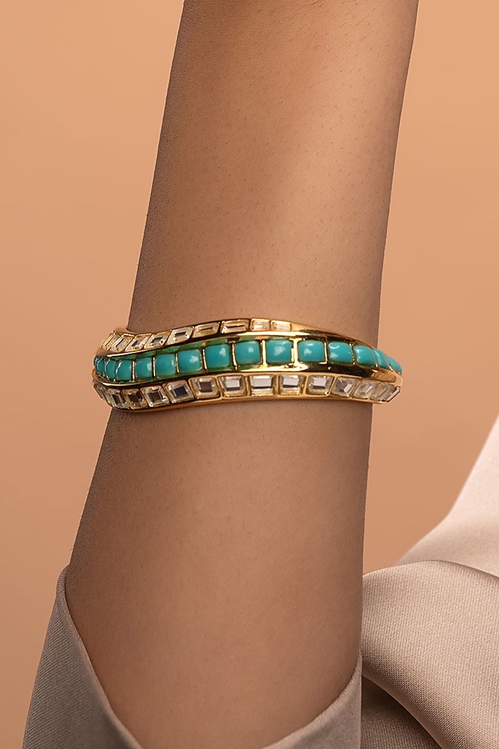 Gold Plated Hydro Emerald & Mirror Chunky Cuff by Isharya at Pernia's Pop Up Shop