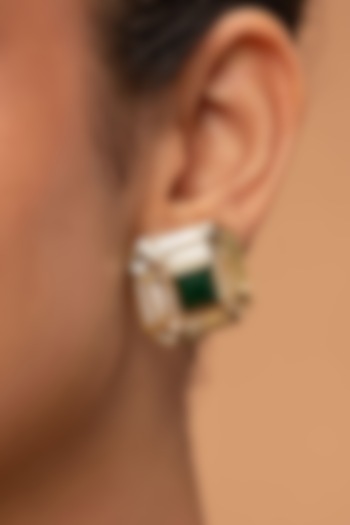 Gold Plated Hydro Emerald & Mirror Stud Earrings by Isharya at Pernia's Pop Up Shop