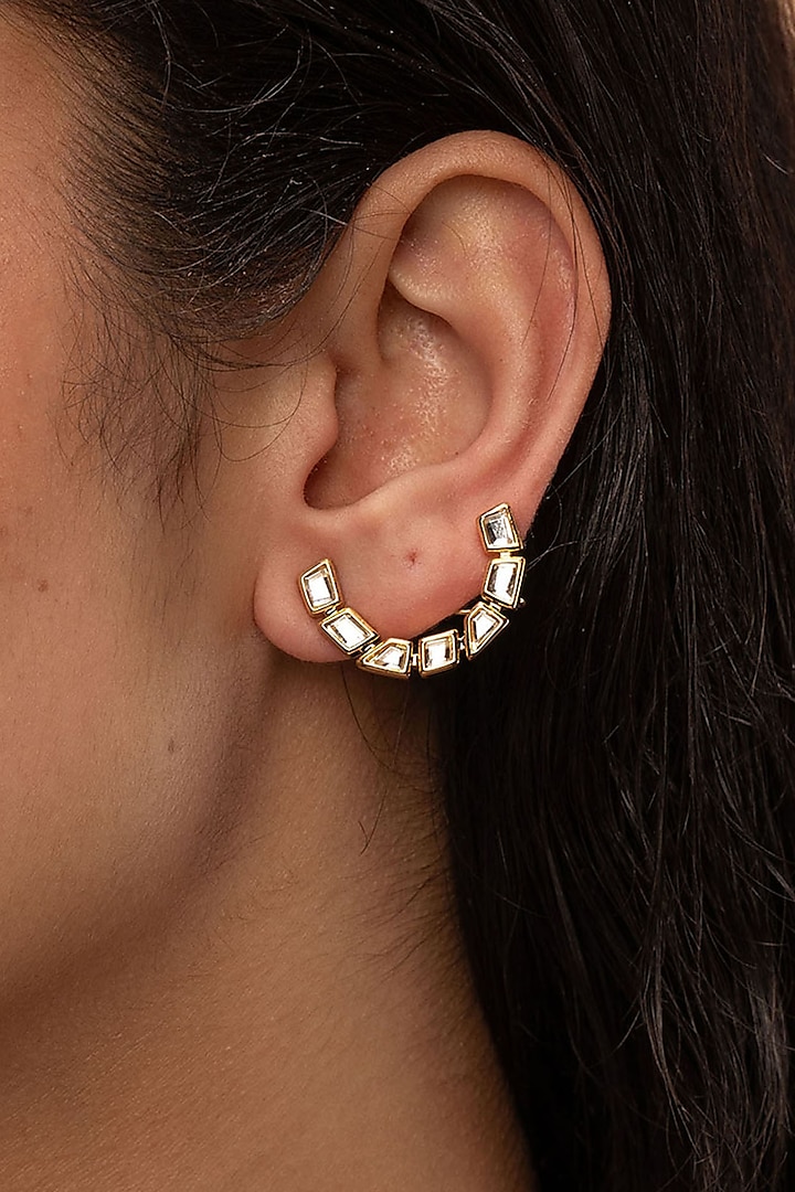 Gold Plated Mirror Crescent Ear Cuffs by Isharya