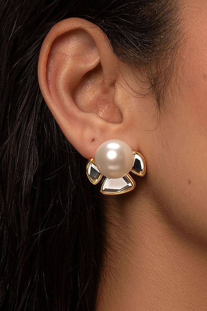Gold Plated Mirror Petal Stud Earrings by Isharya at Pernia's Pop Up Shop