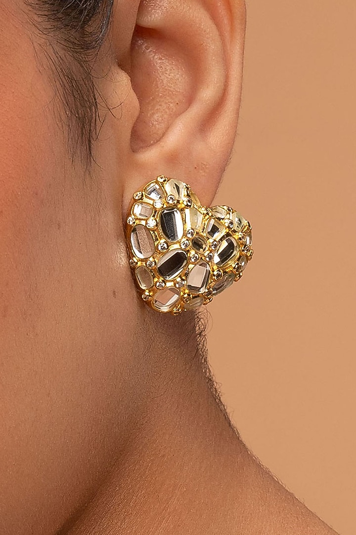 Gold Plated Mirror Heart Stud Earrings by Isharya at Pernia's Pop Up Shop