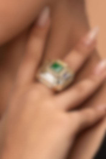 Gold Plated Hydro Emerald & Mirror Ring by Isharya at Pernia's Pop Up Shop