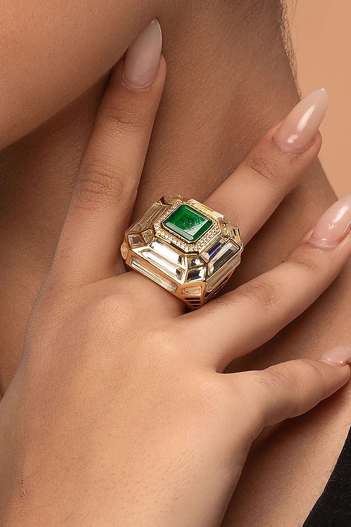 Gold Plated Hydro Emerald & Mirror Ring by Isharya at Pernia's Pop Up Shop