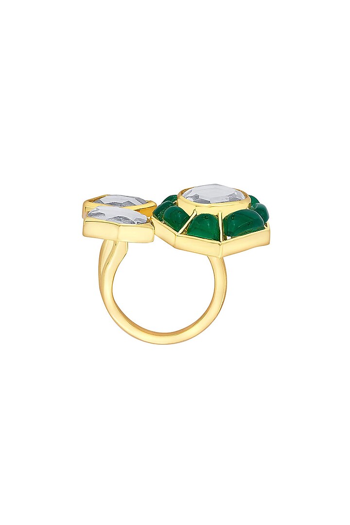 Gold Plated Mirror & Hydro Emerald Open Ring by Isharya at Pernia's Pop Up Shop