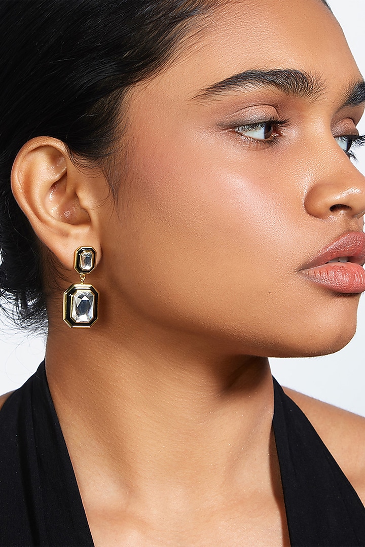 Gold Plated Crystal Bougle Octagon Drop Earrings by Isharya at Pernia's Pop Up Shop