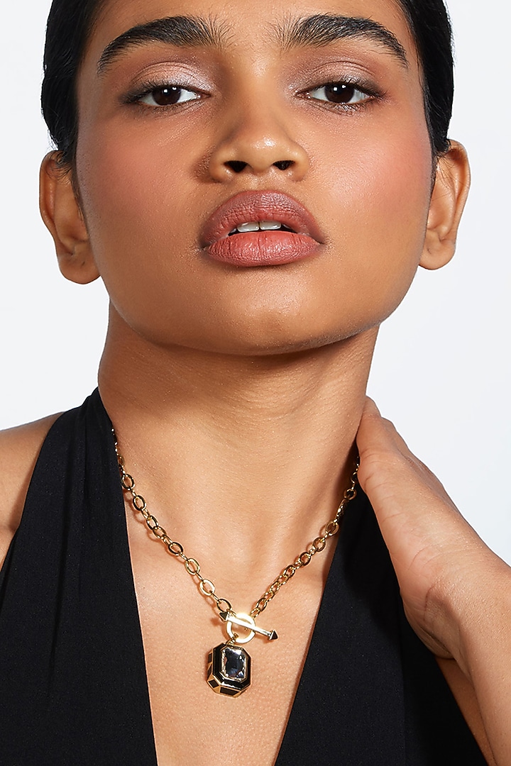 Gold Plated Crystal Toggle Pendant Necklace by Isharya at Pernia's Pop Up Shop