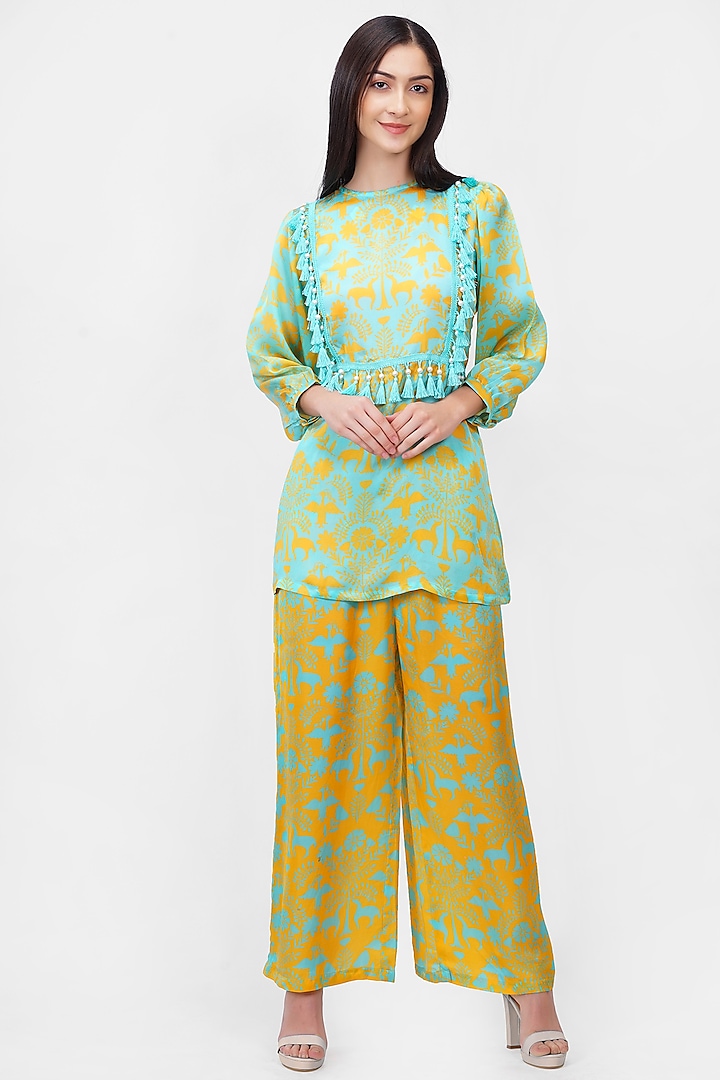 Aqua Printed Tunic Set by Ishreen kaur at Pernia's Pop Up Shop