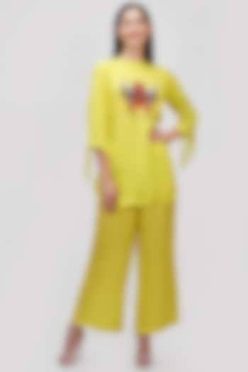 Yellow Summer Silk Pant Set by Ishreen kaur at Pernia's Pop Up Shop