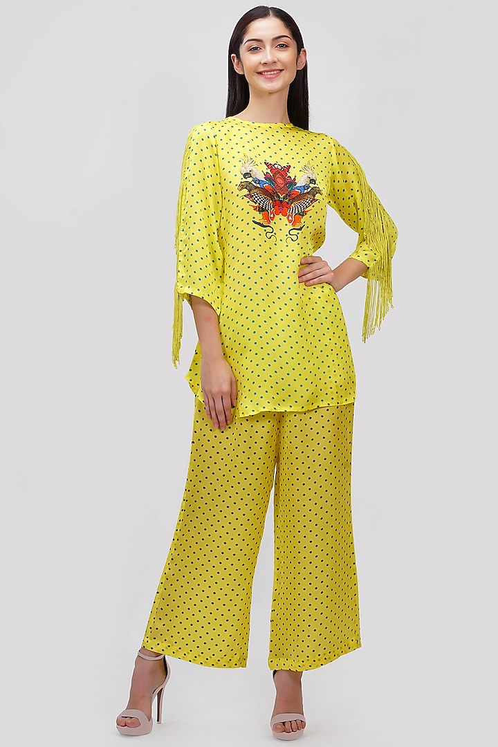 Yellow Summer Silk Pant Set by Ishreen kaur at Pernia's Pop Up Shop