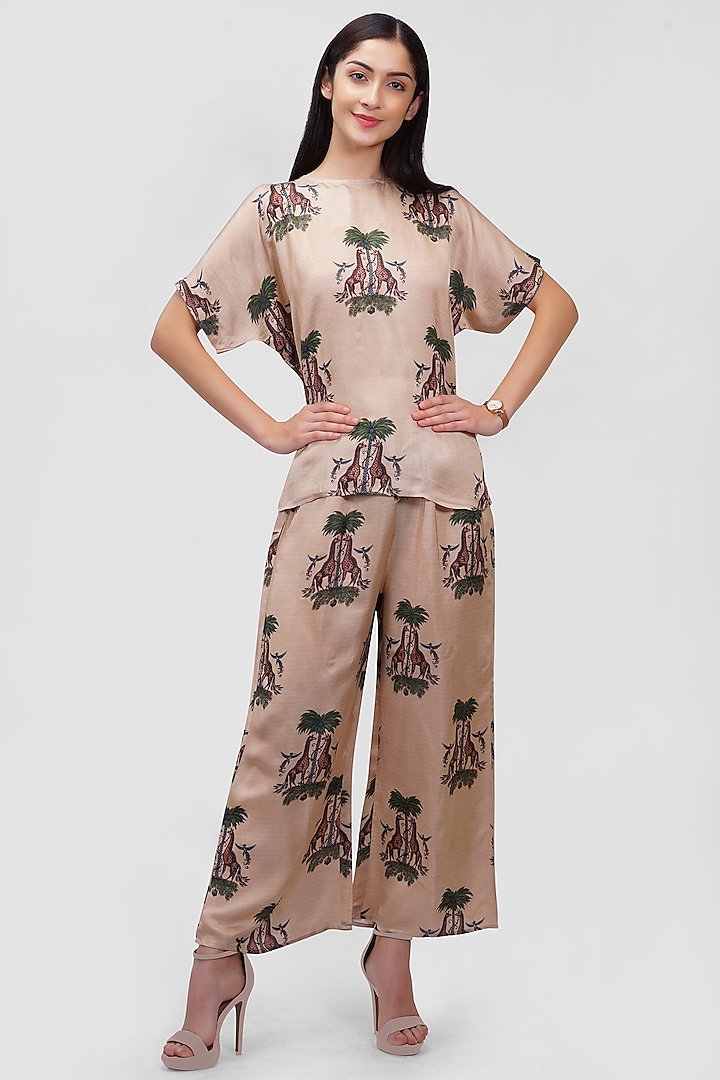 Nude Printed Pant Set by Ishreen kaur at Pernia's Pop Up Shop