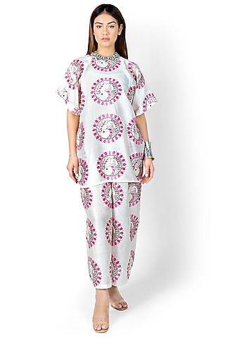 White & Pink Fish Printed Co-Ord Set by Ishreen kaur