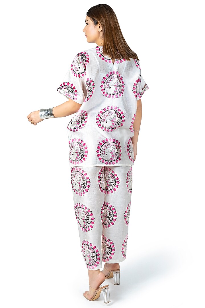 White & Pink Fish Printed Co-Ord Set by Ishreen kaur at Pernia's Pop Up Shop