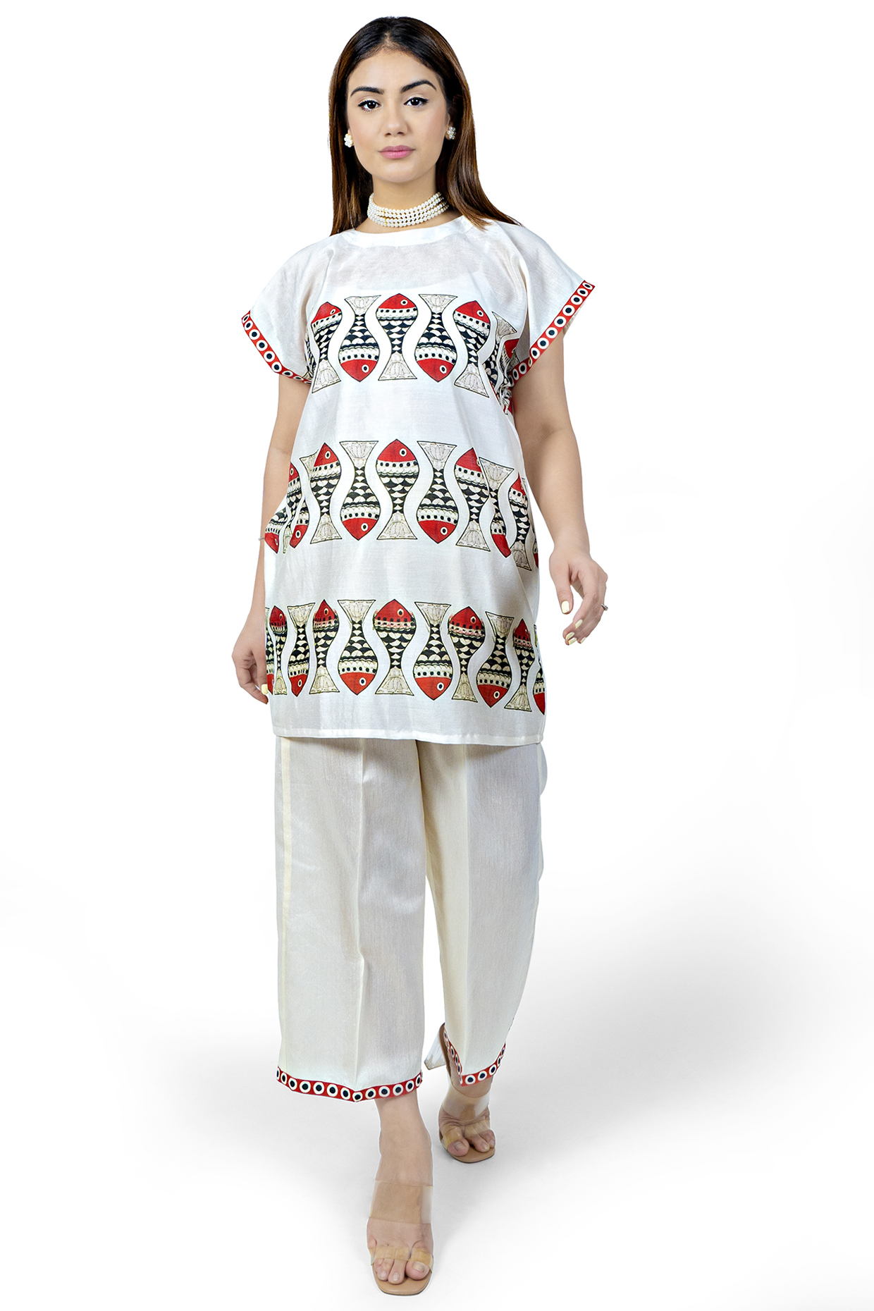 White Printed Palazzo Pant Set by Ishreen kaur