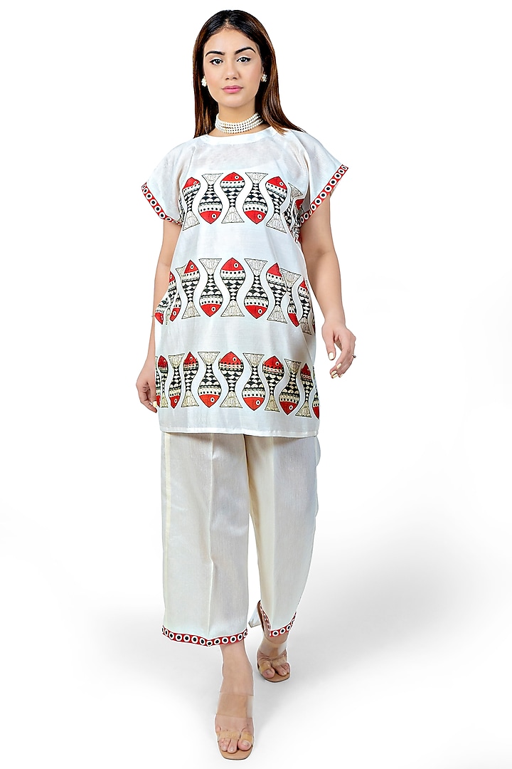 White Printed Palazzo Pant Set by Ishreen kaur