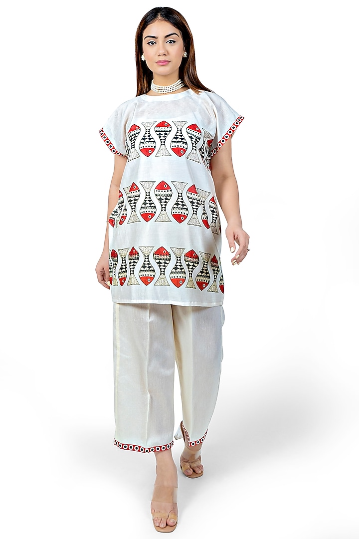 White Printed Palazzo Pant Set by Ishreen kaur