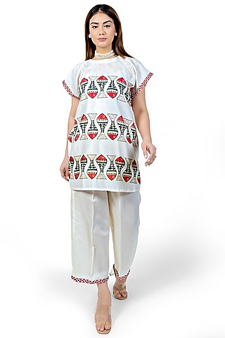 White Printed Palazzo Pant Set by Ishreen kaur