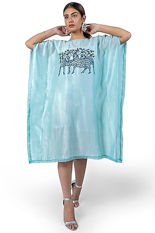 Sea Blue Printed Kaftan Dress by Ishreen kaur