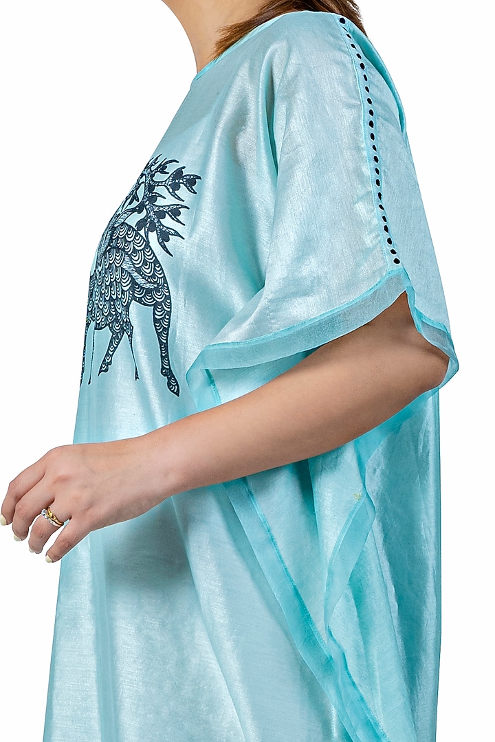 Sea Blue Printed Kaftan Summer Dress by Ishreen kaur at Pernia's Pop Up Shop