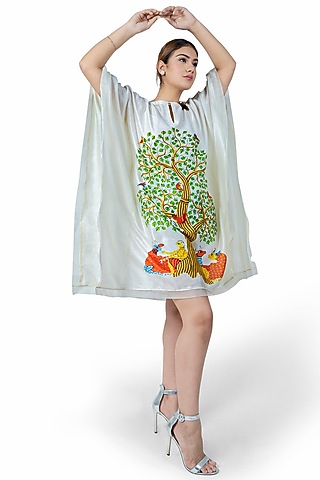 Off White Printed Kaftan Dress by Ishreen kaur