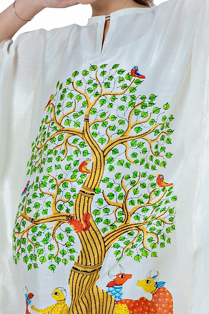 Off White Printed Kaftan Summer Dress by Ishreen kaur at Pernia's Pop Up Shop