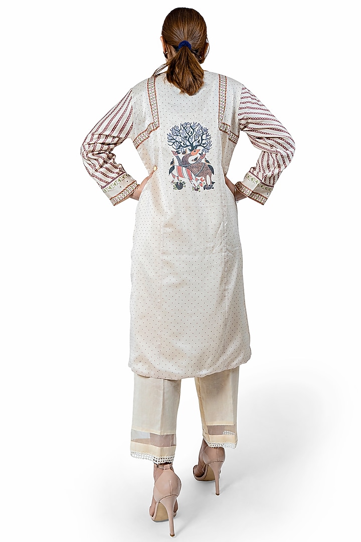 Beige Printed & Embroidered Kurta by Ishreen kaur at Pernia's Pop Up Shop