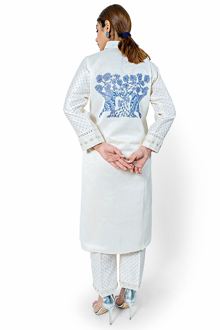 White & Blue Printed Kalidar Kurta Set by Ishreen kaur at Pernia's Pop Up Shop