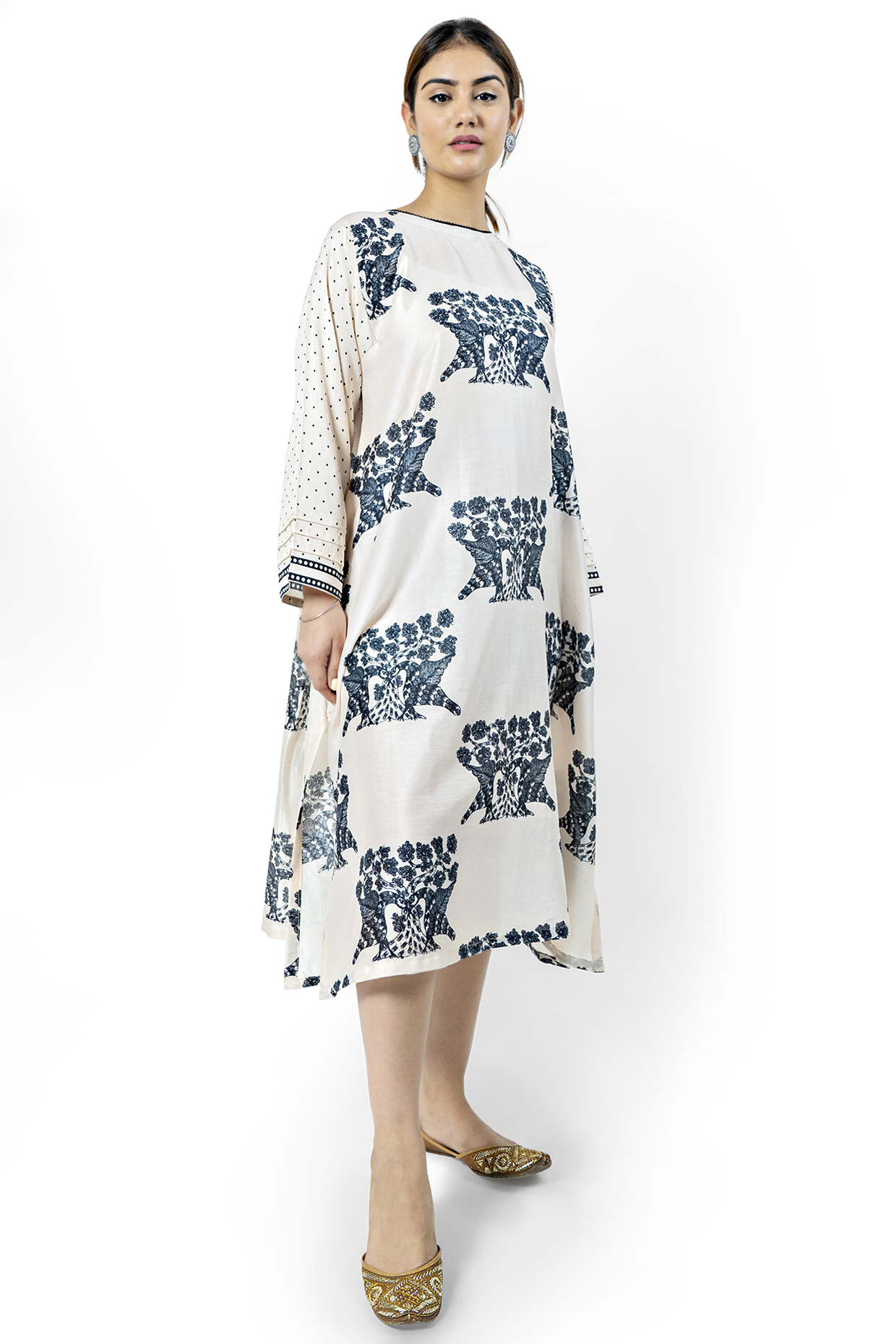 Off White Bird Motif Tunic by Ishreen kaur