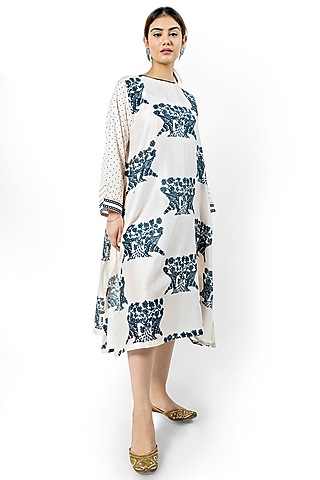 Off White Bird Motif Tunic by Ishreen kaur