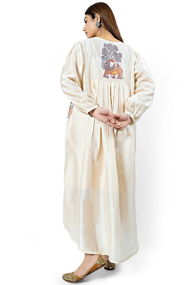 Beige Printed A-Line Summer Dress by Ishreen kaur at Pernia's Pop Up Shop