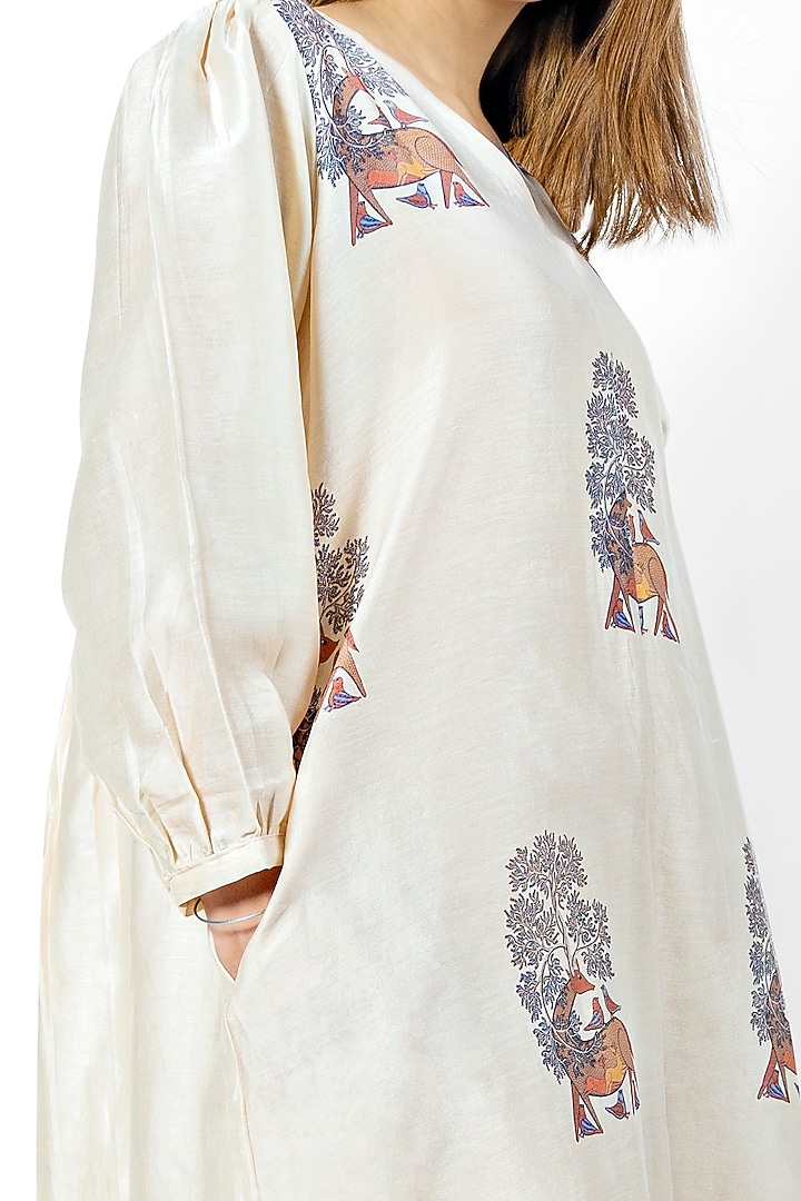 Beige Printed A-Line Summer Dress by Ishreen kaur at Pernia's Pop Up Shop