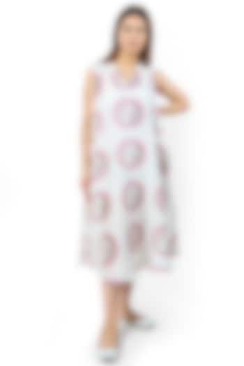 White & Pink Printed A-Line Dress by Ishreen kaur