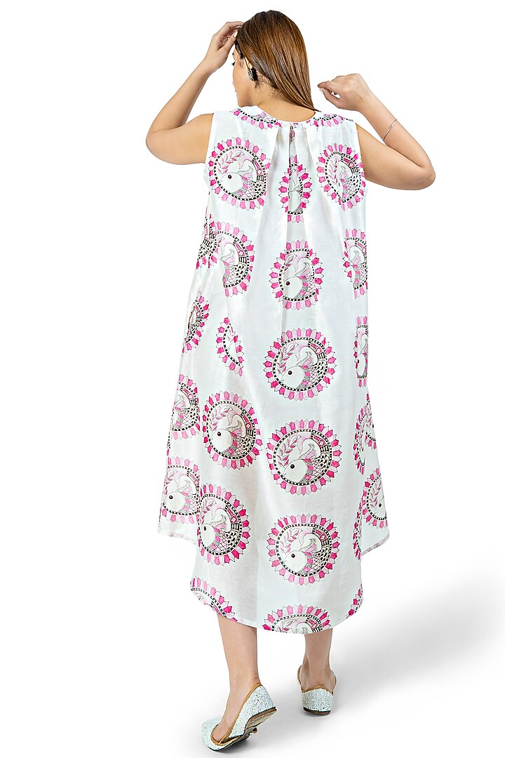 White & Pink Printed A-Line Summer Dress by Ishreen kaur at Pernia's Pop Up Shop